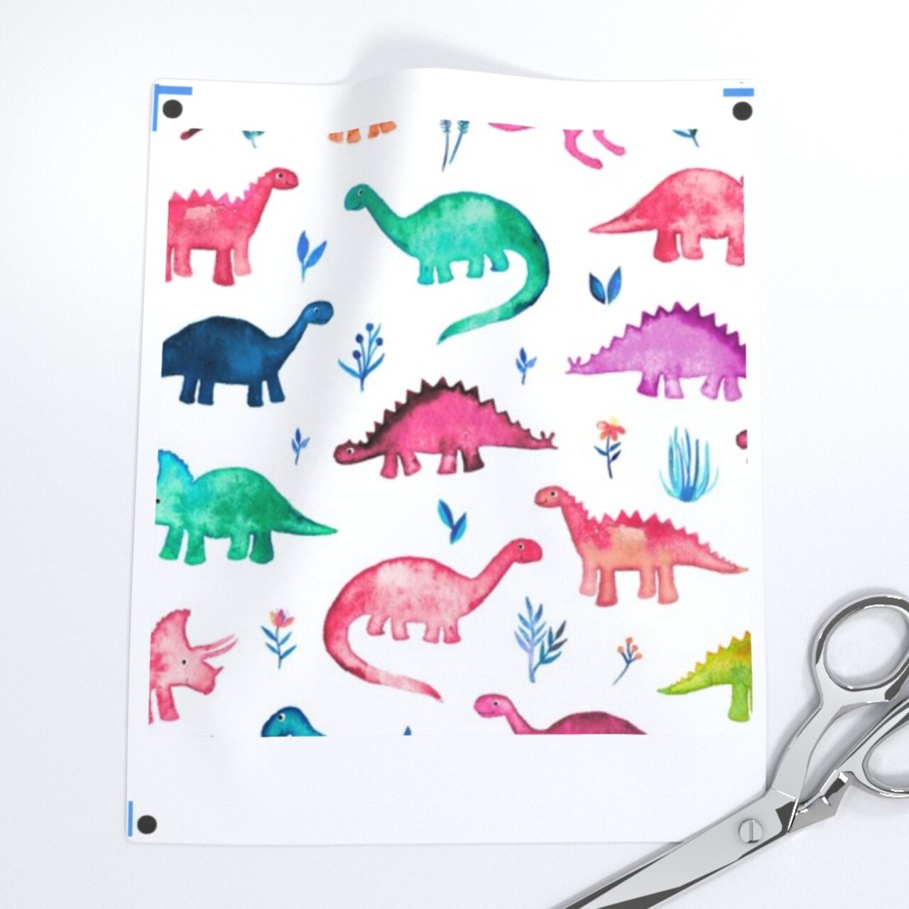 Little Multi Color Dinos White Tiny Dinosaurs Watercolor Custom Printed Fabric by Spoonflower Various Fabrics by the Yard or Fat Quarter